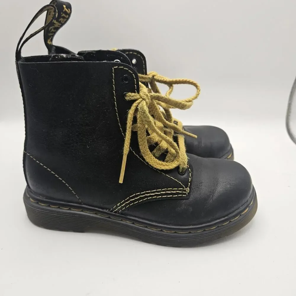 Dr. Doc Martens Kids 1460 Pascal T Black Combat Boots Grunge Alt Punk Size US 10